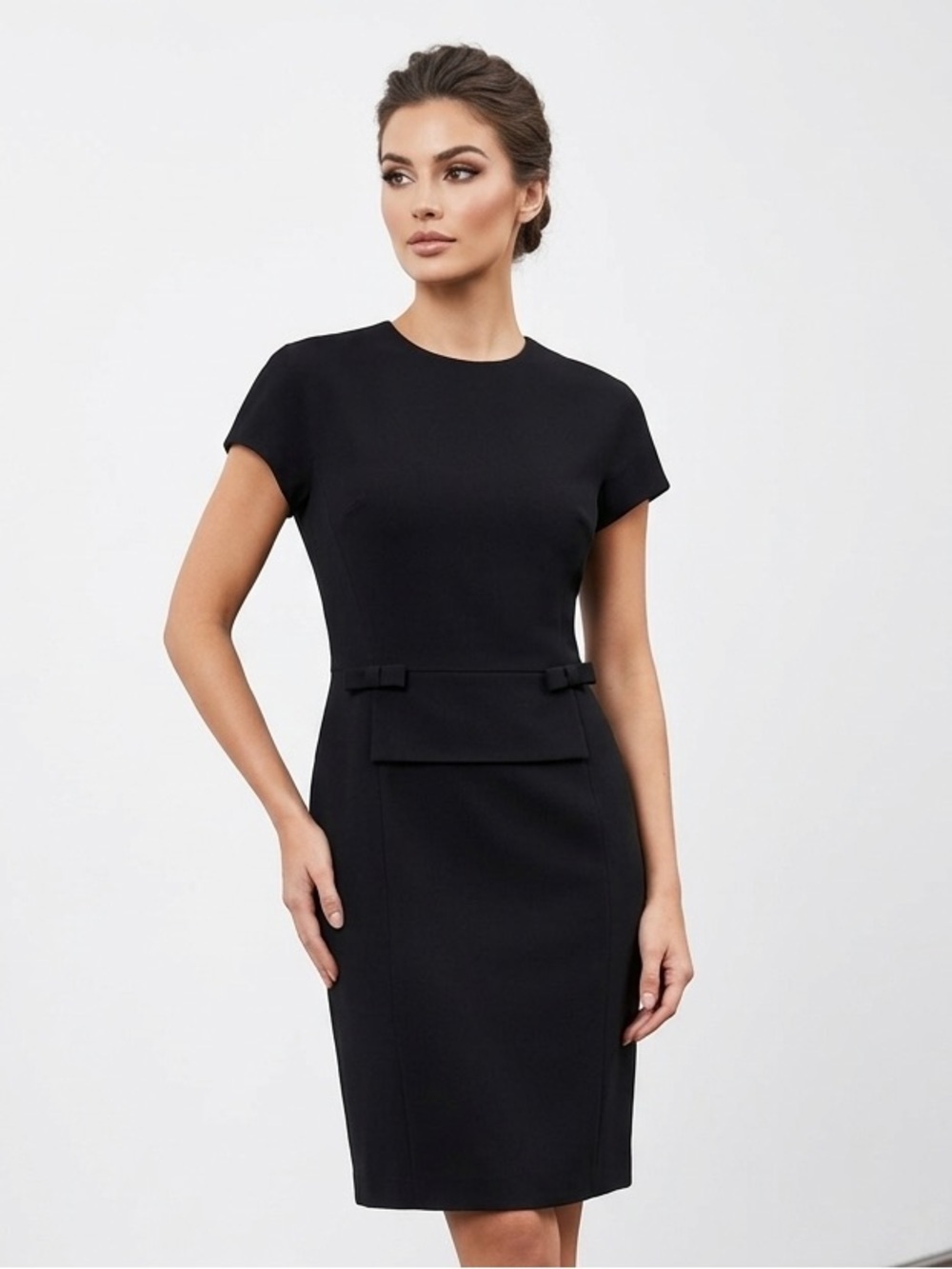 Teri Jon Black Mini Shift Dress with Bow Accents size 12